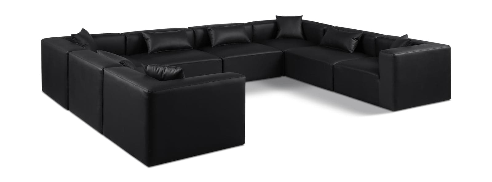 Farrah 144" Black Vegan Leather Upholstered Sectional, 8-Piece — Vista 1 (1/3)