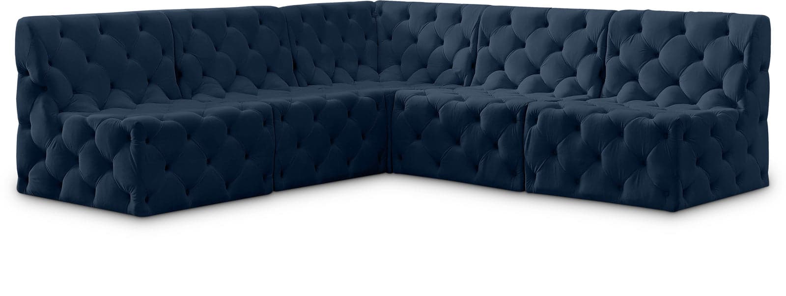 Faye 93" Navy Velvet Upholstered Sectional, 5-Piece — View 1 (1/3)