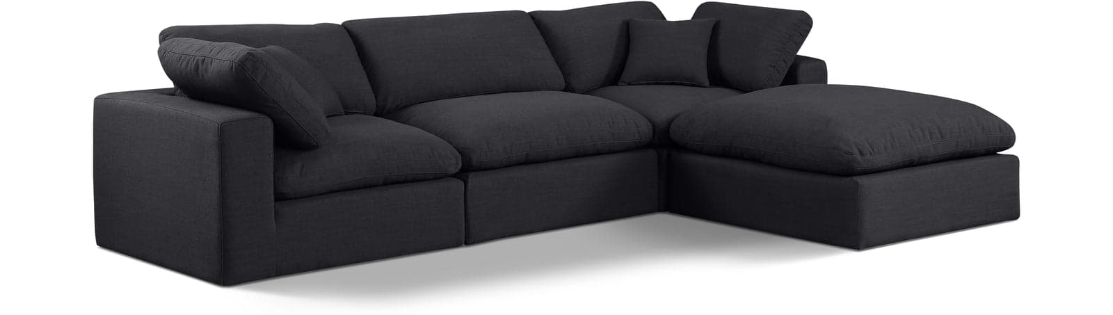 Farrah 119" Black Linen Textured Fabric Upholstered Sectional, 4-Piece — Vista 1 (1/3)