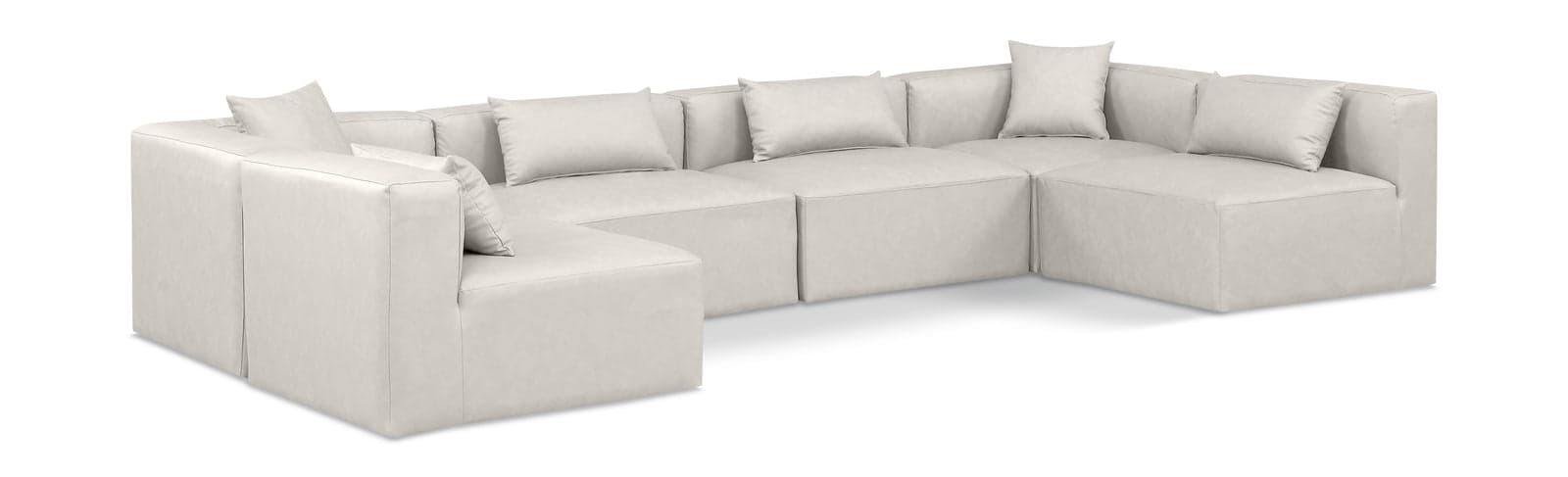 Farrah 144" Cream Vegan Leather Upholstered Sectional, 6-Piece (Style 3) — Vista 1 (1/3)