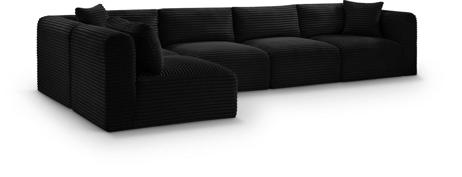 Faye 140" Black Corduroy Performance Fabric Upholstered Sectional, 5-Piece (Style 2) — Vista 1 (1/3)