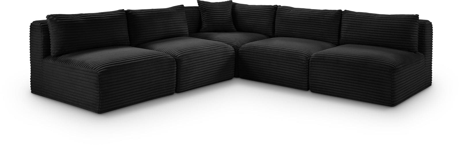 Faye 101" Black Corduroy Performance Fabric Upholstered Sectional, 5-Piece — Vista 1 (1/3)