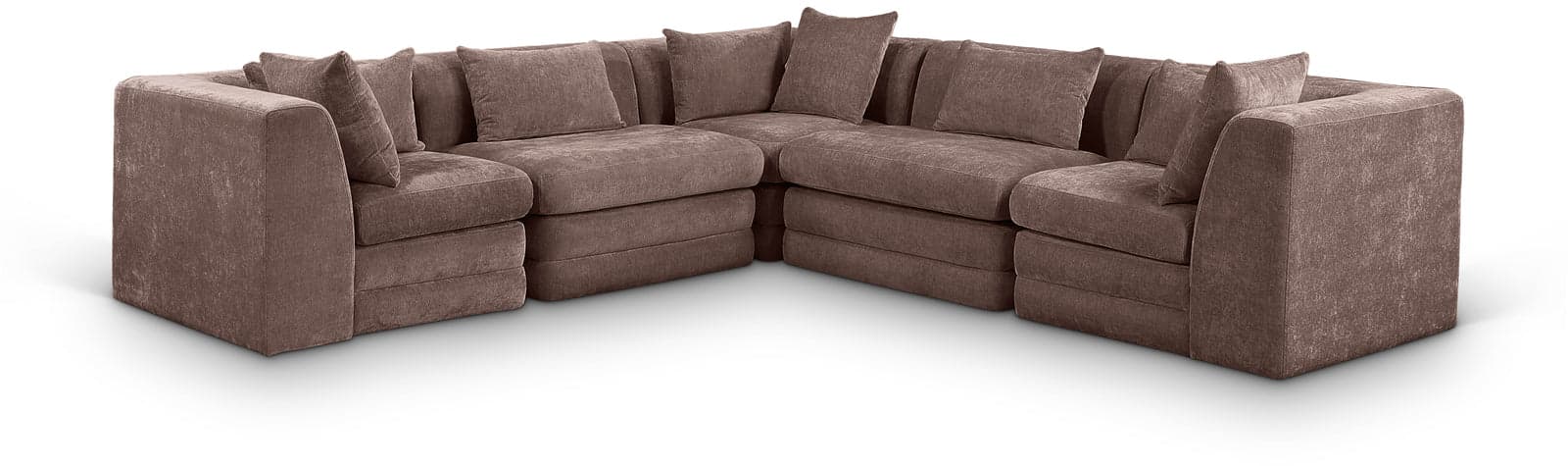 Willow 114" Brown Chenille Fabric Upholstered 5Pc. Sectional, 5-Piece (Style 2) — Vista 1 (1/3)