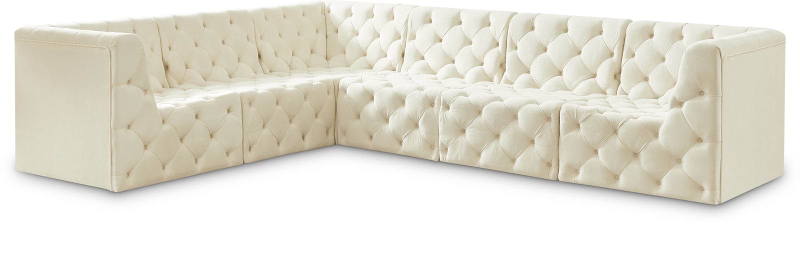 Faye 128" Cream Velvet Upholstered Sectional, 6-Piece — Vista 1 (1/3)