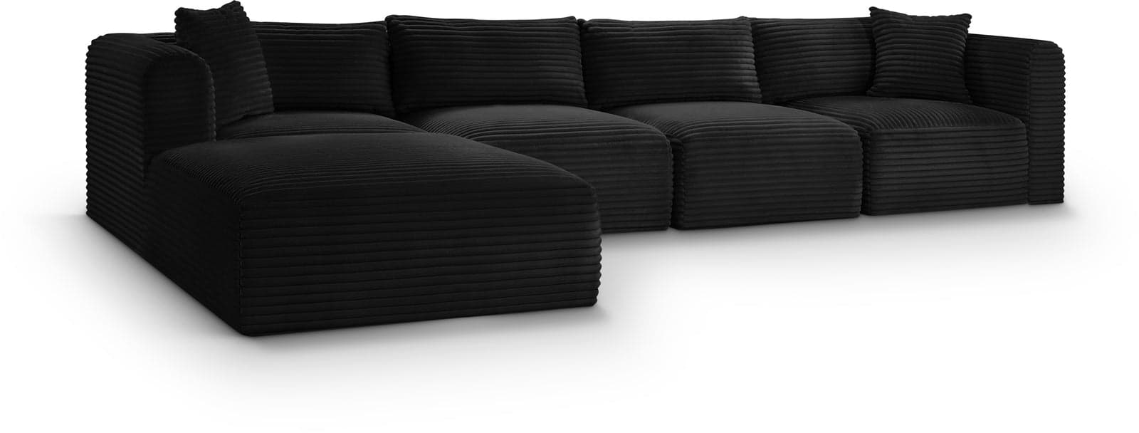 Faye 140" Black Corduroy Performance Fabric Upholstered Sectional, 5-Piece — Vista 1 (1/3)