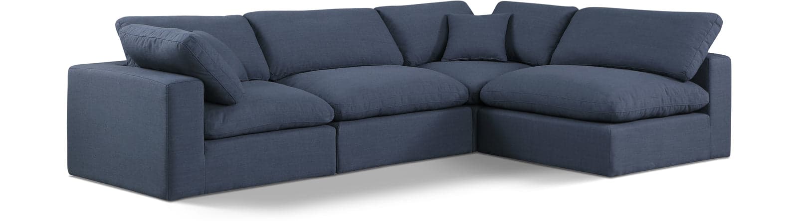 Farrah 119" Navy Linen Textured Fabric Upholstered Sectional, 4-Piece (Style 2) — View 1 (1/3)