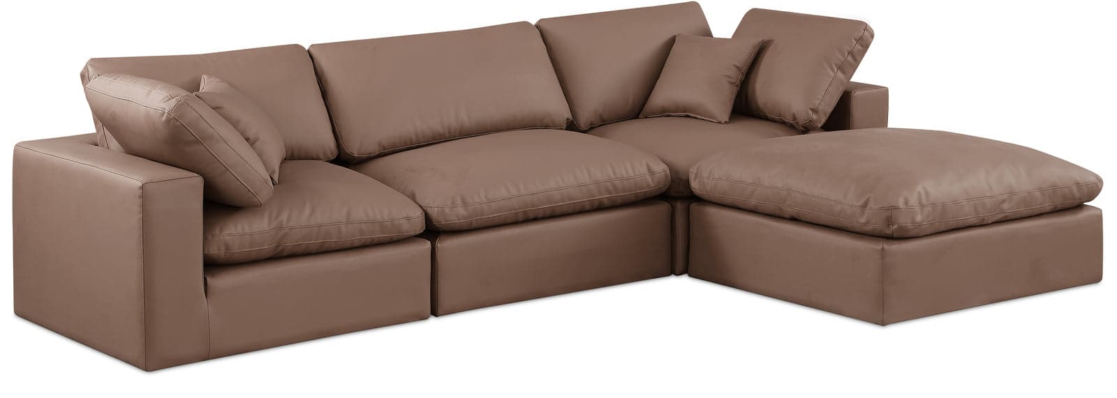 Farrah 119" Brown Vegan Leather Upholstered Sectional, 4-Piece — Vista 1 (1/3)