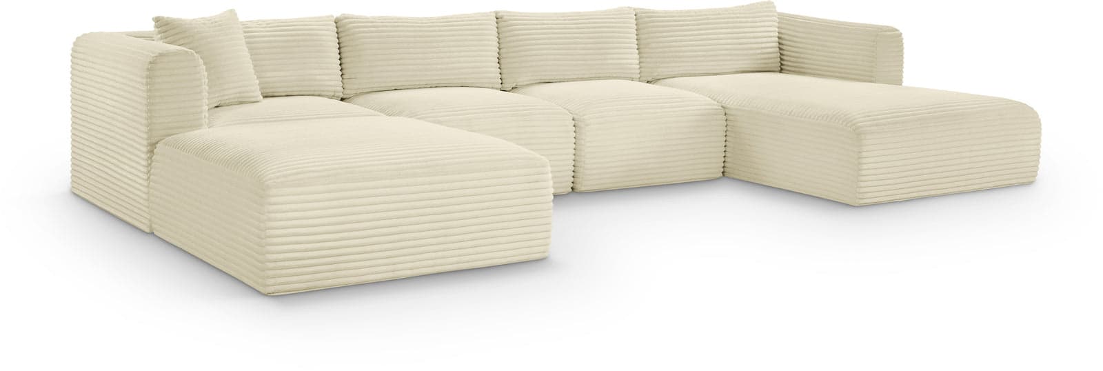 Faye 145" Cream Corduroy Performance Fabric Upholstered Sectional, 5-Piece — View 1 (1/3)