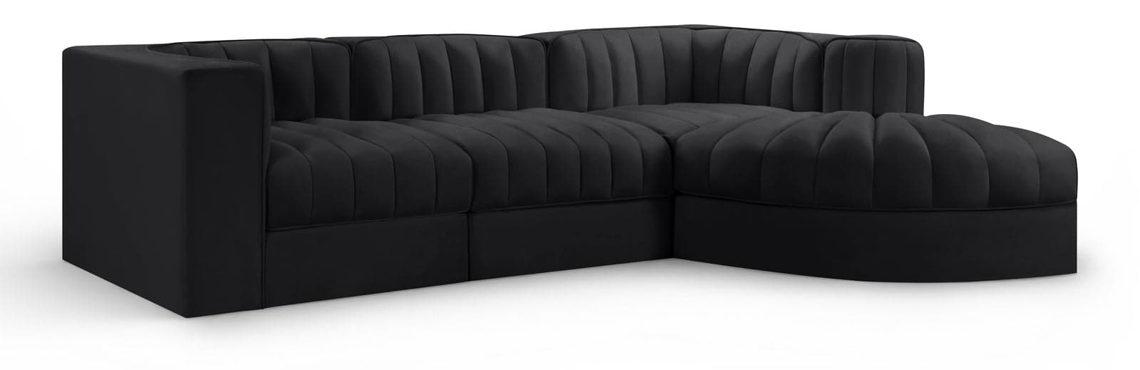 Talia Black Velvet Performance Fabric Upholstered Sectional, 4-Piece (Style 3) — View 1 (1/3)