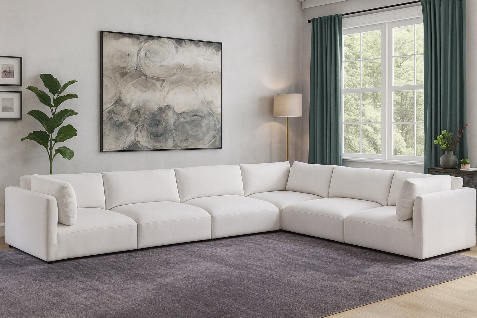 Hadley 152" Cream Fabric Upholstered Sectional, 6-Piece (Style 3) — View 1 (1/3)
