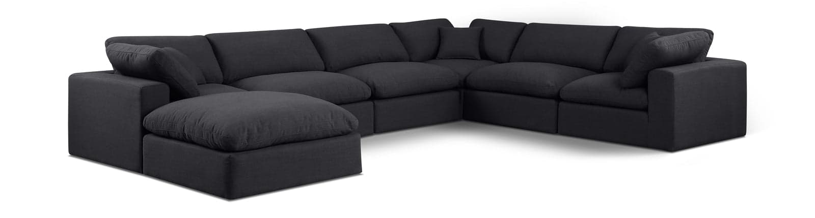 Farrah 158" Black Linen Textured Fabric Upholstered Sectional, 7-Piece — Vista 1 (1/3)