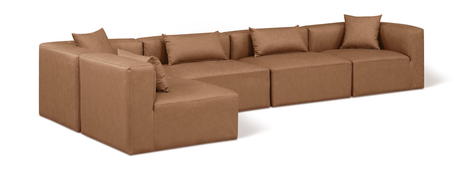 Farrah 144" Brown Vegan Leather Upholstered Sectional, 5-Piece (Style 2) — Vista 1 (1/3)
