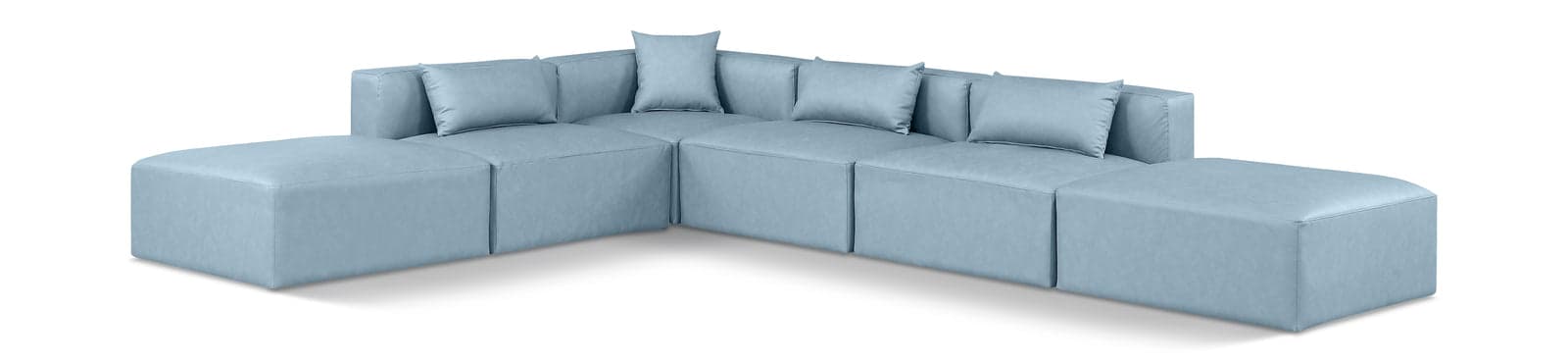 Farrah 144" Light Blue Vegan Leather Upholstered Sectional, 6-Piece (Style 4) — Vista 1 (1/3)