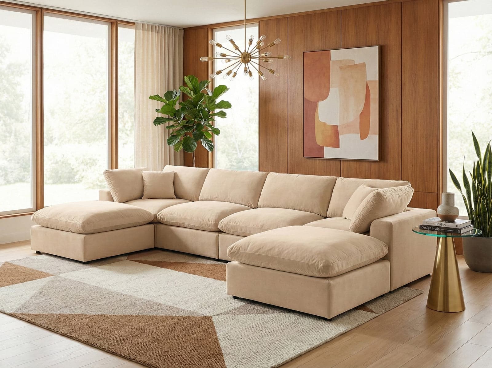 Farrah 158" Beige Velvet Upholstered Sectional, 6-Piece (Style 2) — Vista 1 (1/3)