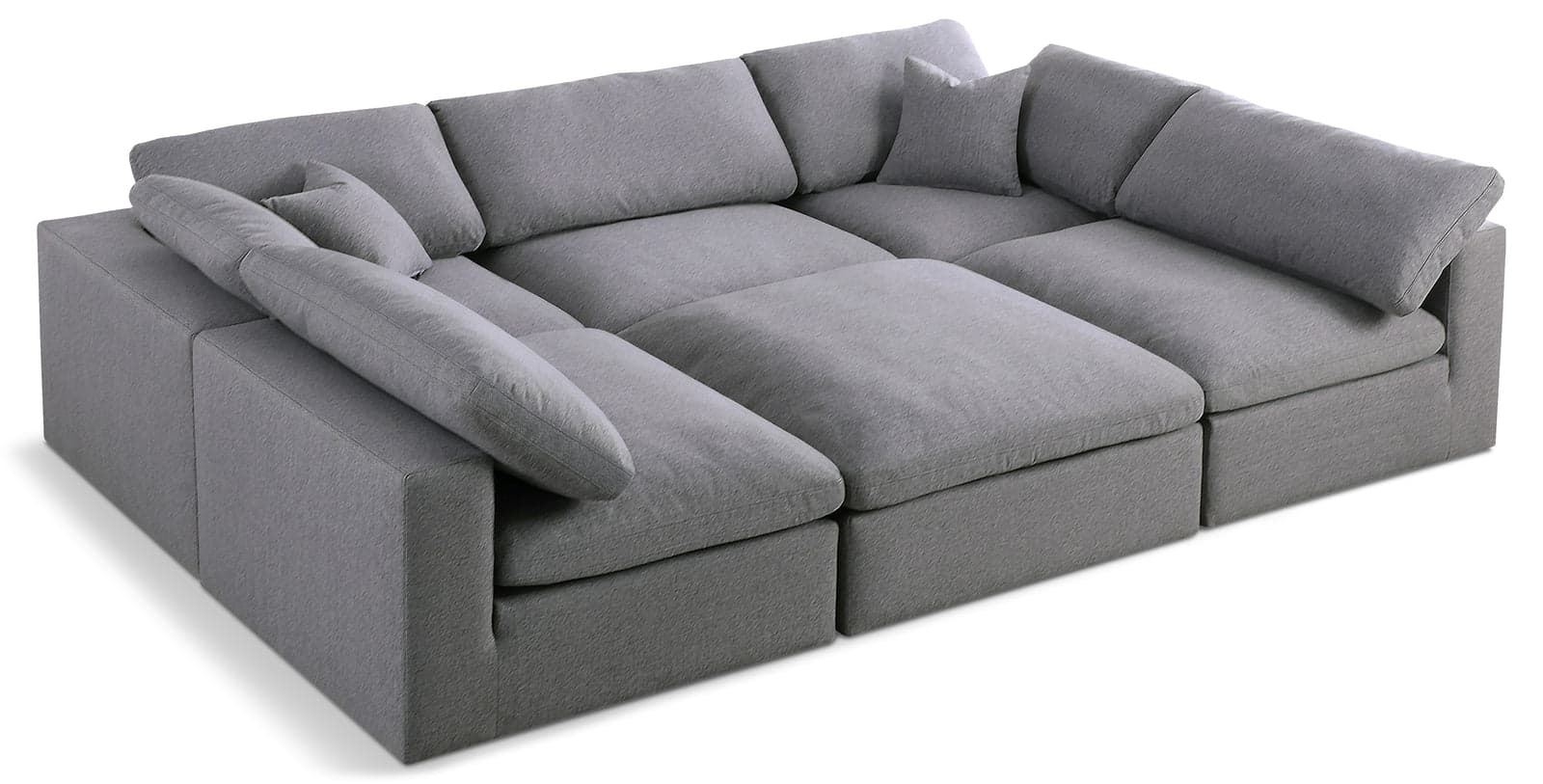 Camden 119" Grey Linen Textured Fabric Upholstered Deluxe Comfort Sectional, 6-Piece — Vista 1 (1/3)