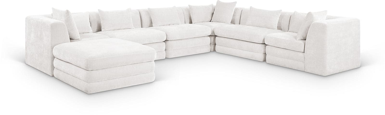 Willow 152" Cream Chenille Fabric Upholstered 7Pc. Sectional, 7-Piece — Vista 1 (1/3)