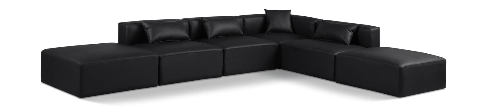 Farrah 144" Black Vegan Leather Upholstered Sectional, 6-Piece (Style 4) — View 1 (1/3)
