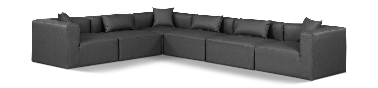 Farrah 144" Charcoal Vegan Leather Upholstered Sectional, 6-Piece — Vista 1 (1/3)