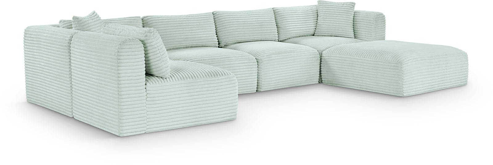 Faye 140" Mint Corduroy Performance Fabric Upholstered Sectional, 6-Piece (Style 3) — Vista 1 (1/3)
