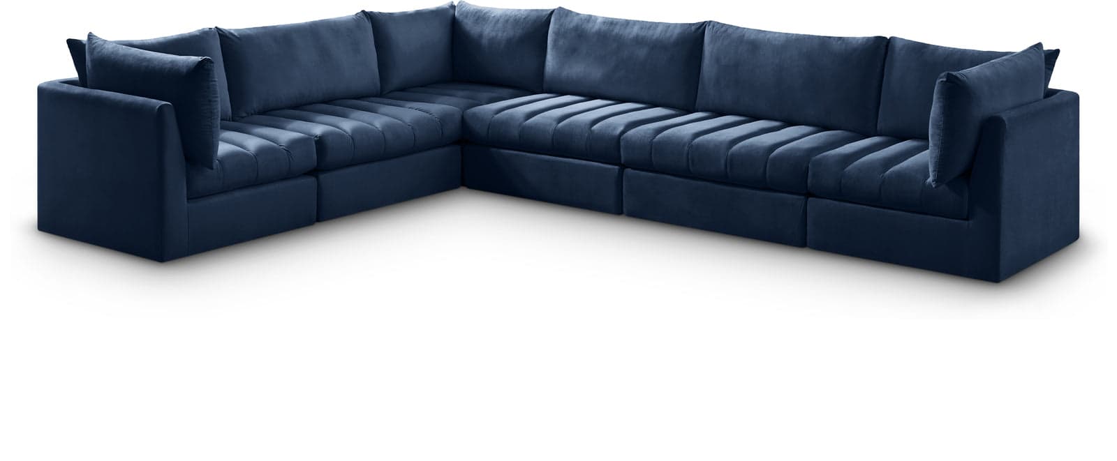Rowan 140" Navy Velvet Upholstered Sectional, 6-Piece — View 1 (1/3)