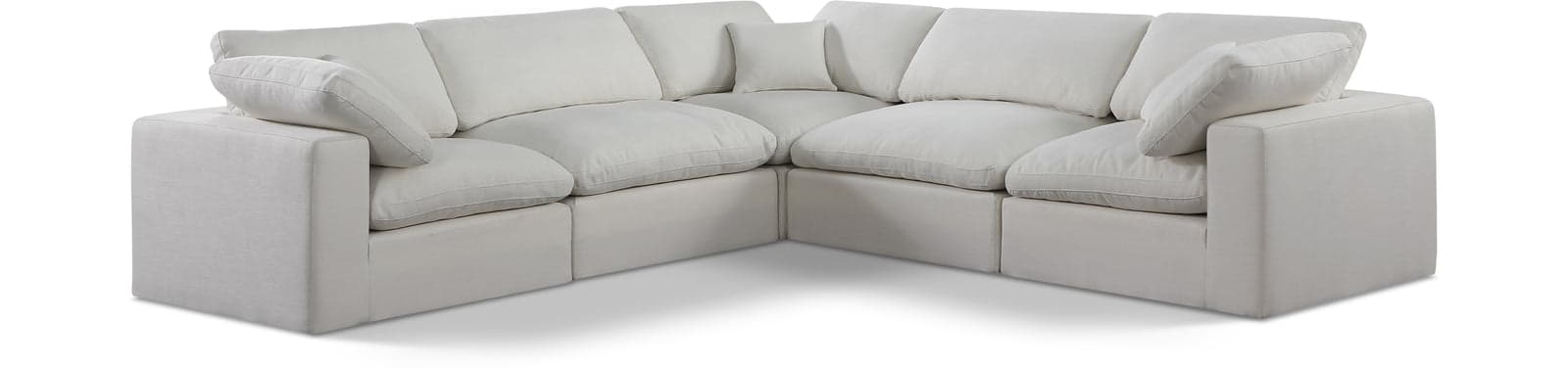 Farrah 119" Cream Linen Textured Fabric Upholstered Sectional, 5-Piece — View 1 (1/3)