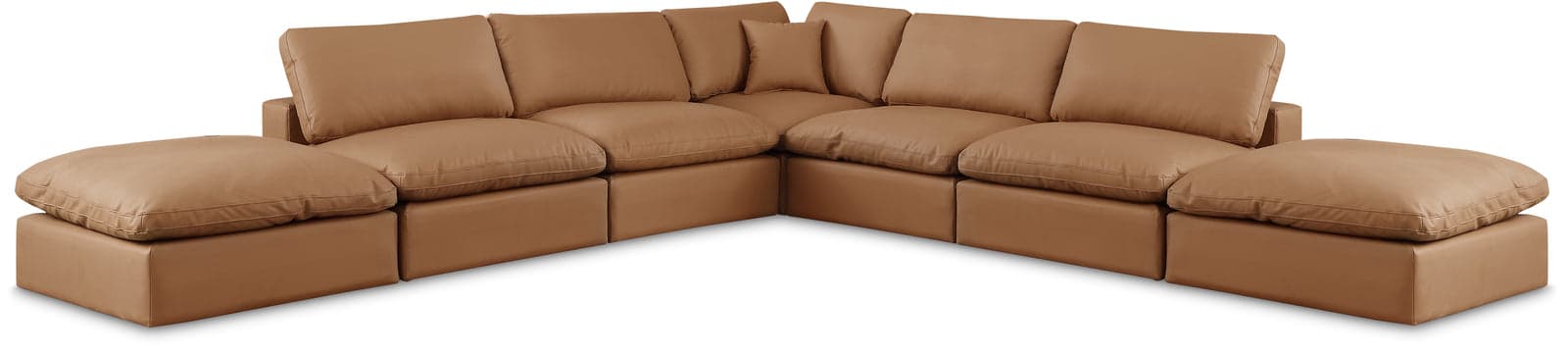 Farrah 157" Cognac Vegan Leather Upholstered Sectional, 7-Piece — Vista 1 (1/3)