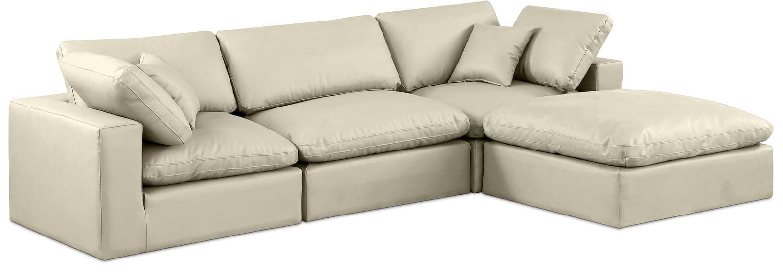 Farrah 119" Cream Vegan Leather Upholstered Sectional, 4-Piece — View 1 (1/3)
