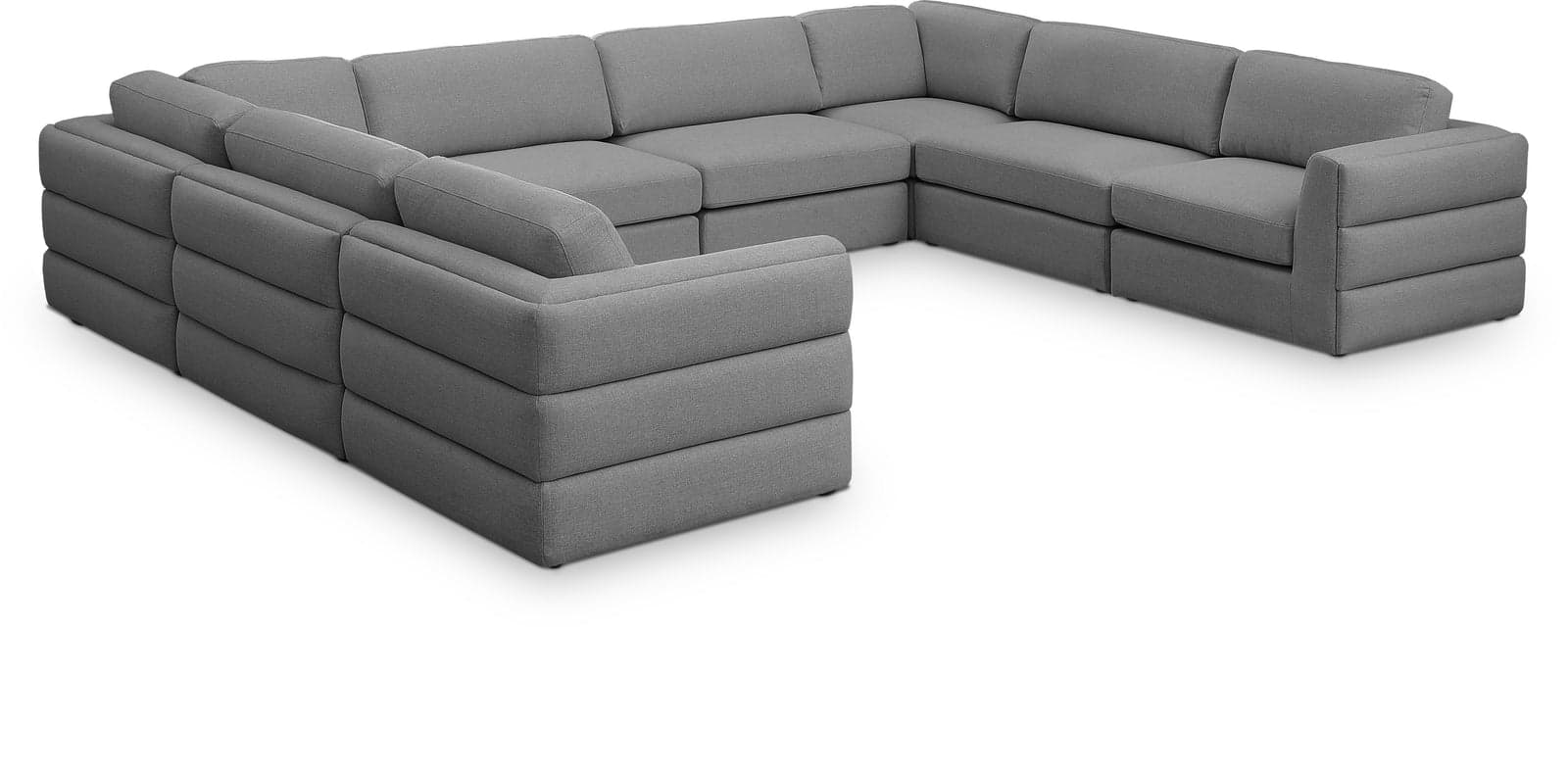 Celeste 152" Grey Linen Textured Fabric Upholstered Sectional, 8-Piece — Vista 1 (1/3)