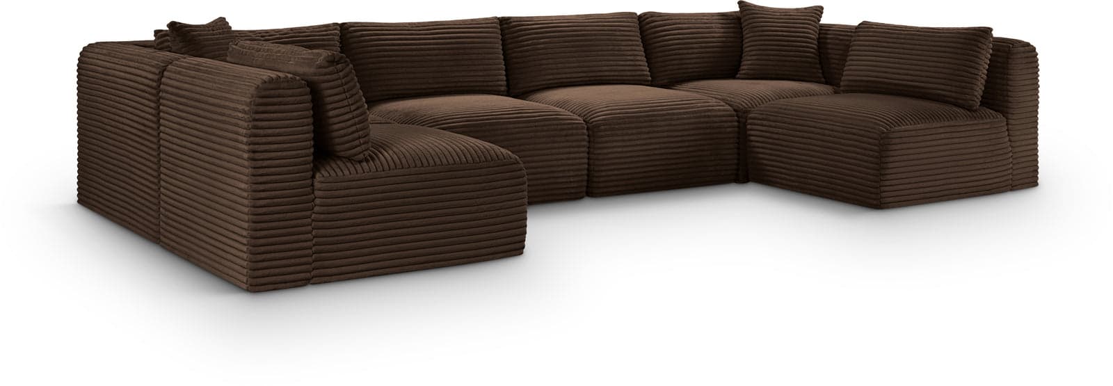 Faye 140" Brown Corduroy Performance Fabric Upholstered Sectional, 6-Piece (Style 2) — Vista 1 (1/3)