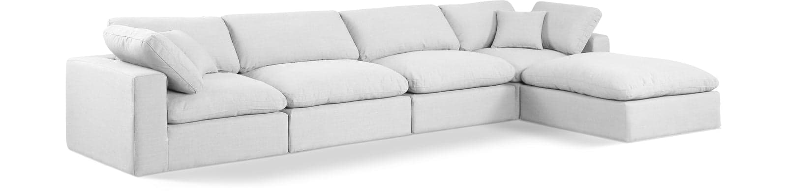 Farrah 158" White Linen Textured Fabric Upholstered Sectional, 5-Piece — View 1 (1/3)