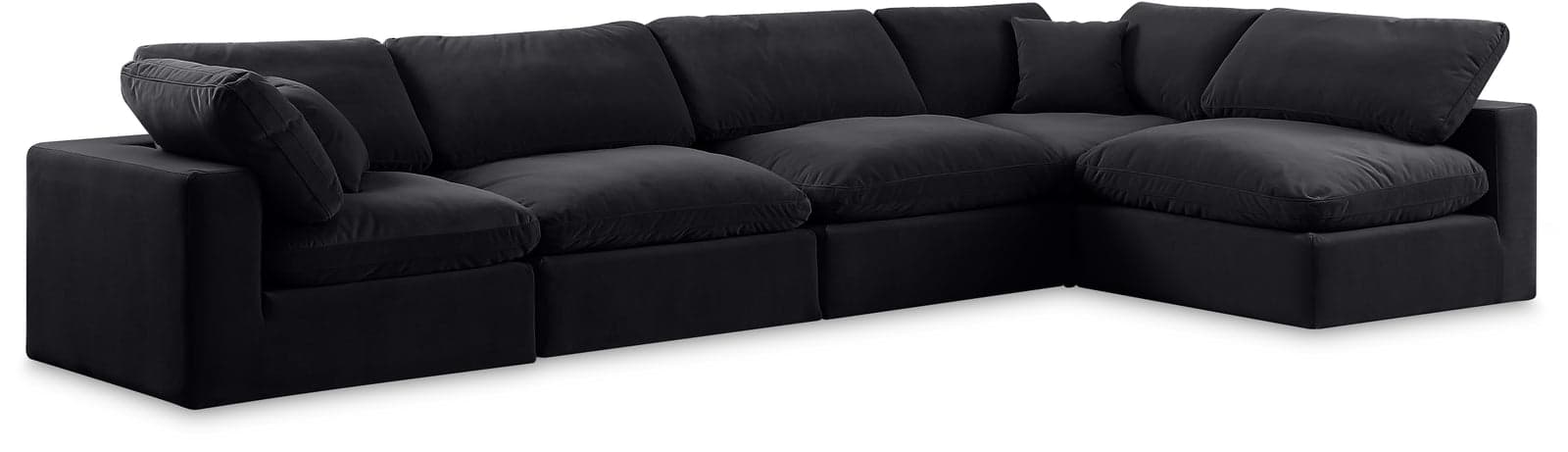 Farrah 158" Black Velvet Upholstered Sectional, 5-Piece (Style 2) — View 1 (1/3)