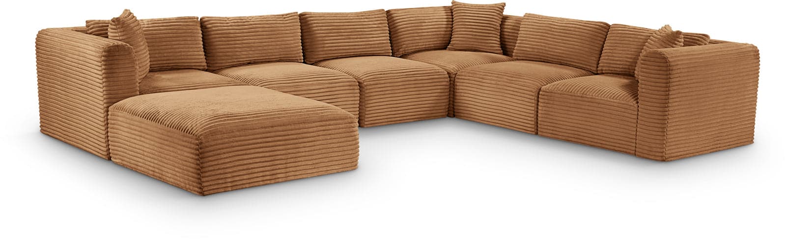 Faye 140" Saddle Corduroy Performance Fabric Upholstered Sectional, 7-Piece — Vista 1 (1/3)