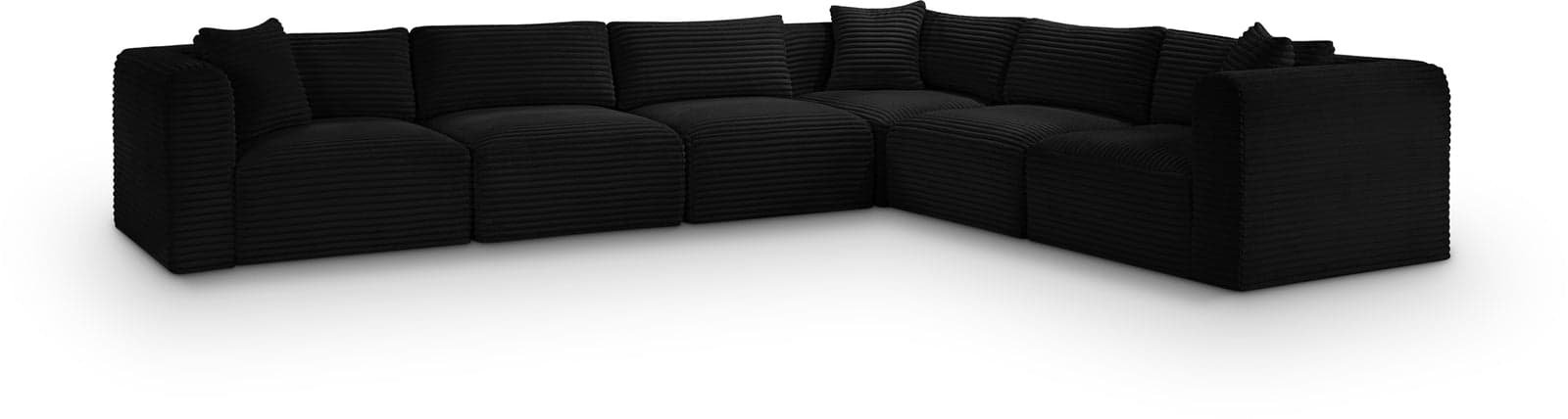 Faye 140" Black Corduroy Performance Fabric Upholstered Sectional, 6-Piece — Vista 1 (1/3)