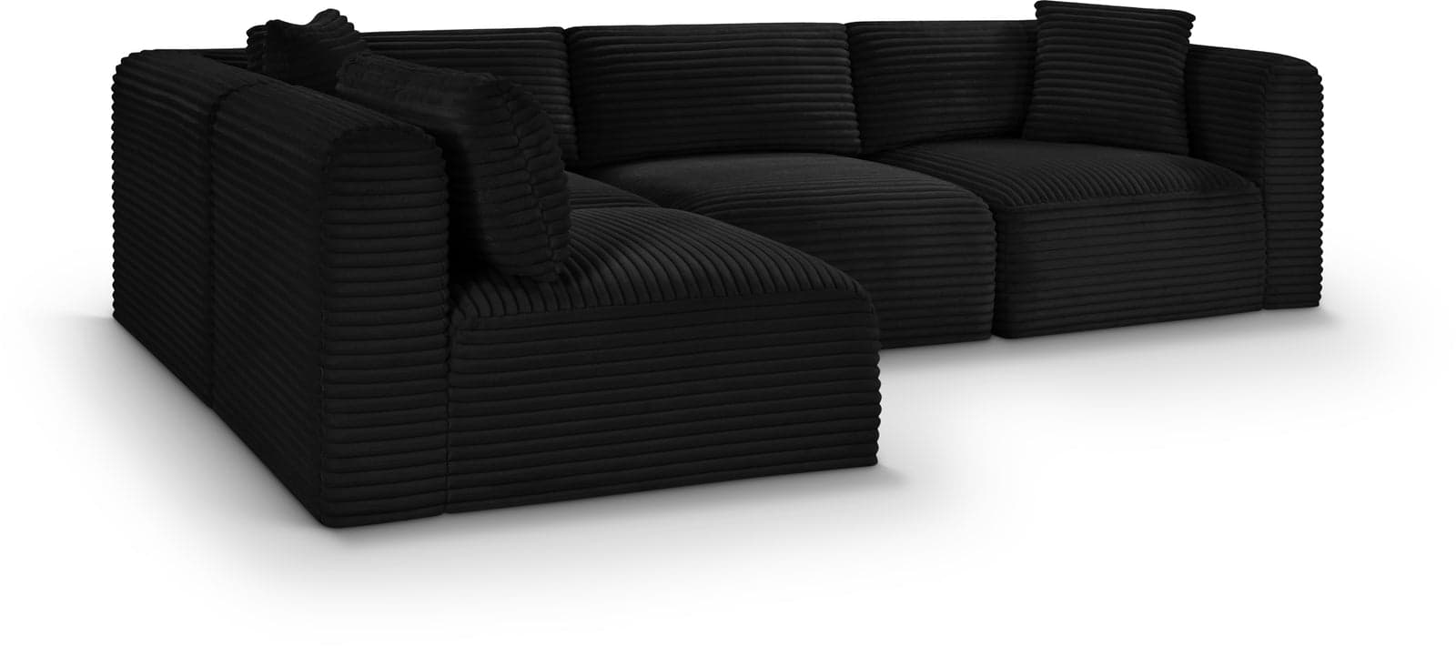 Faye 109" Black Corduroy Performance Fabric Upholstered Sectional, 4-Piece (Style 2) — Vista 1 (1/3)