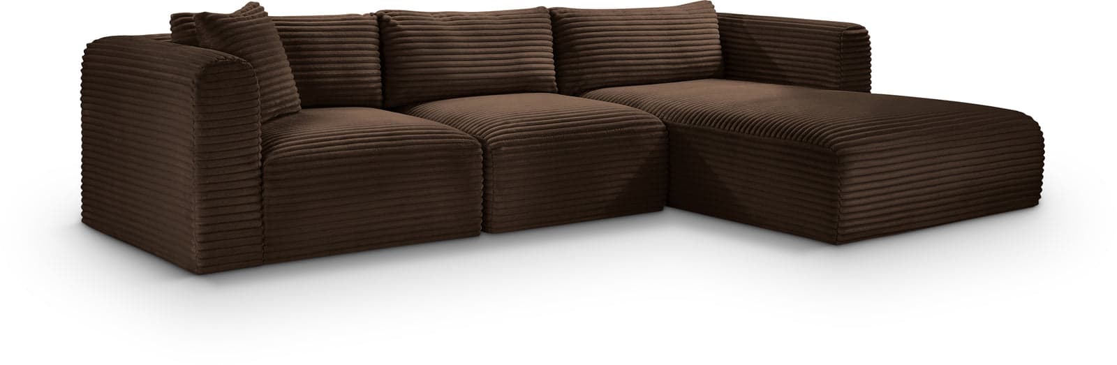 Faye 114" Brown Corduroy Performance Fabric Upholstered Sectional, 3-Piece — Vista 1 (1/3)
