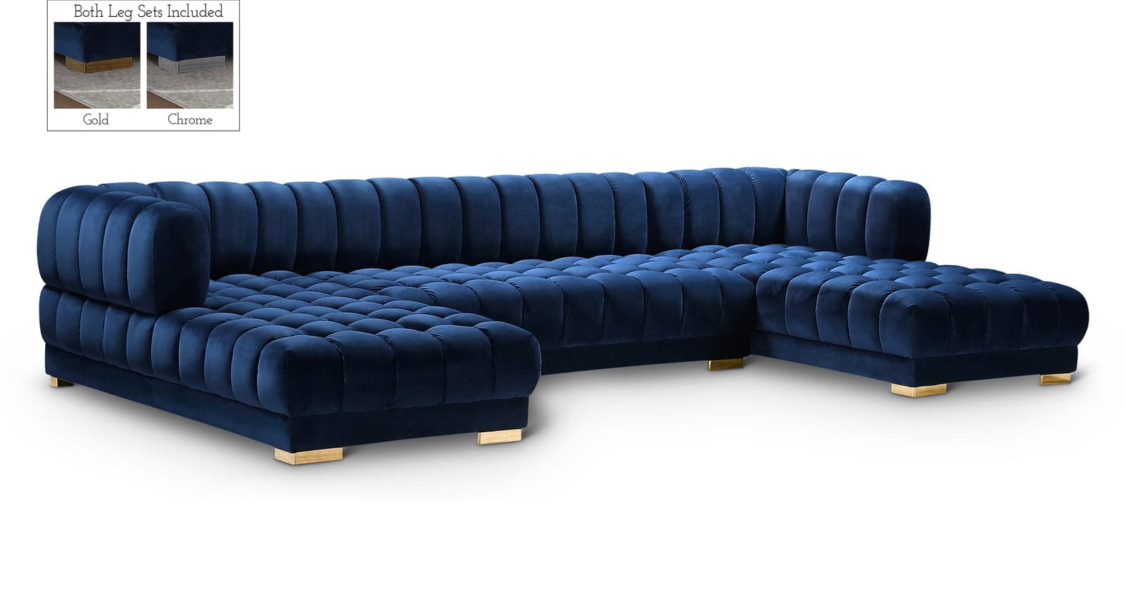 Darcy 143" Navy Velvet Upholstered Sectional, 3-Piece — View 1 (1/3)