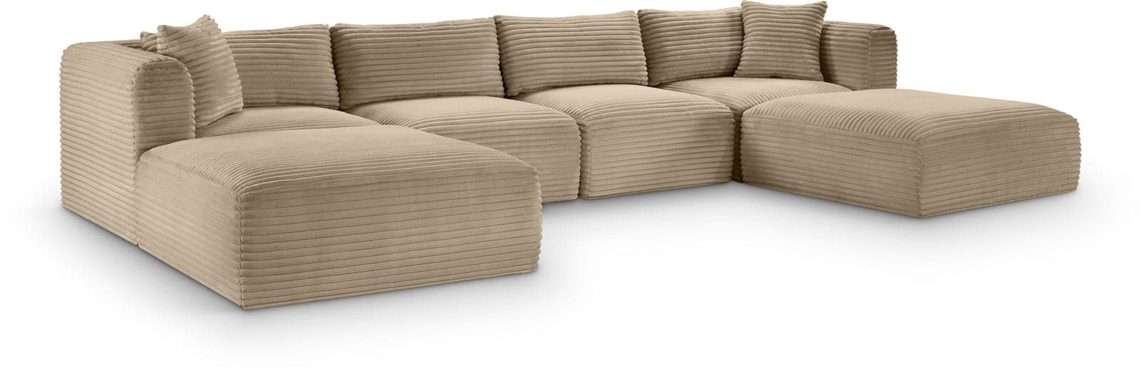 Faye 140" Taupe Corduroy Performance Fabric Upholstered Sectional, 6-Piece (Style 4) — Vista 1 (1/3)