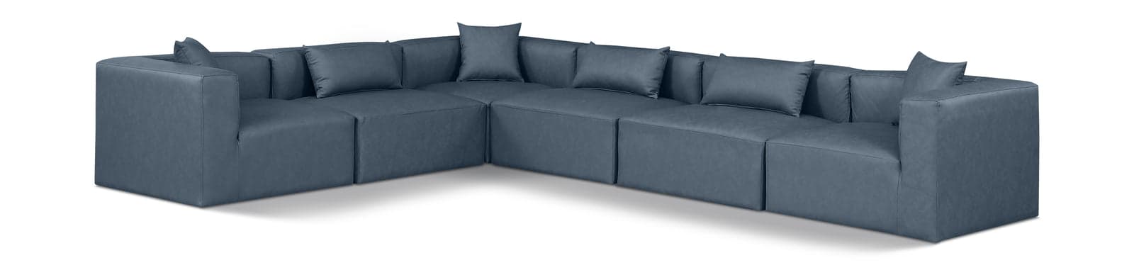 Farrah 144" Navy Vegan Leather Upholstered Sectional, 6-Piece — View 1 (1/3)
