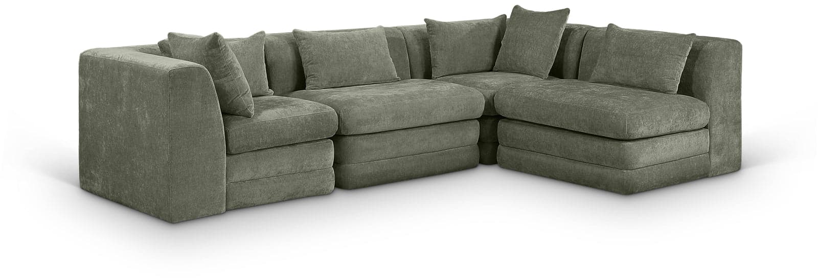 Willow 114" Green Chenille Fabric Upholstered 4Pc. Sectional, 4-Piece (Style 2) — Vista 1 (1/3)
