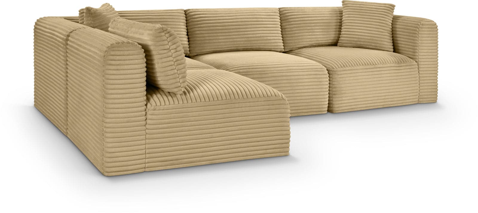 Faye 109" Camel Corduroy Performance Fabric Upholstered Sectional, 4-Piece (Style 2) — Vista 1 (1/3)