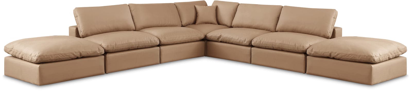 Farrah 157" Tan Vegan Leather Upholstered Sectional, 7-Piece — View 1 (1/3)