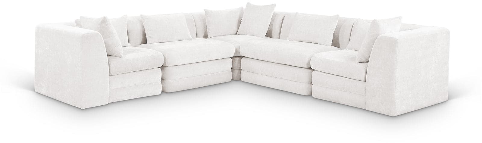 Willow 114" Cream Chenille Fabric Upholstered 5Pc. Sectional, 5-Piece (Style 2) — Vista 1 (1/3)