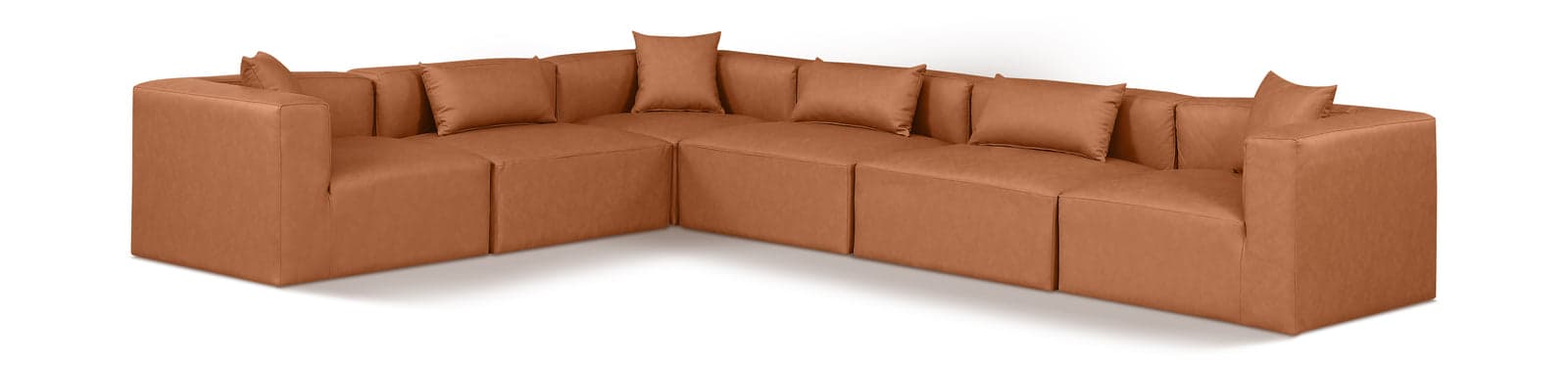 Farrah 144" Cognac Vegan Leather Upholstered Sectional, 6-Piece — Vista 1 (1/3)