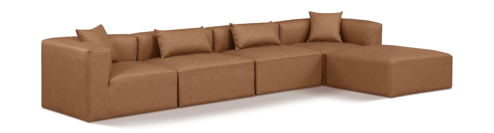 Farrah 144" Brown Vegan Leather Upholstered Sectional, 5-Piece — View 1 (1/3)