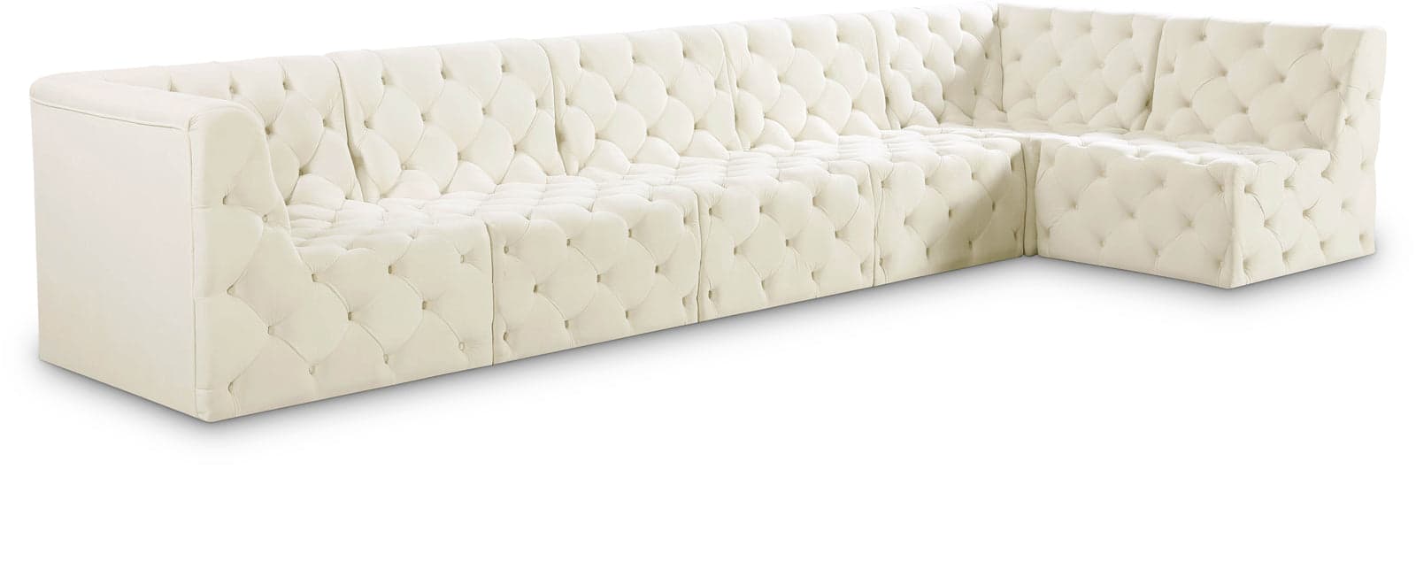 Faye 157" Cream Velvet Upholstered Sectional, 6-Piece — View 1 (1/3)