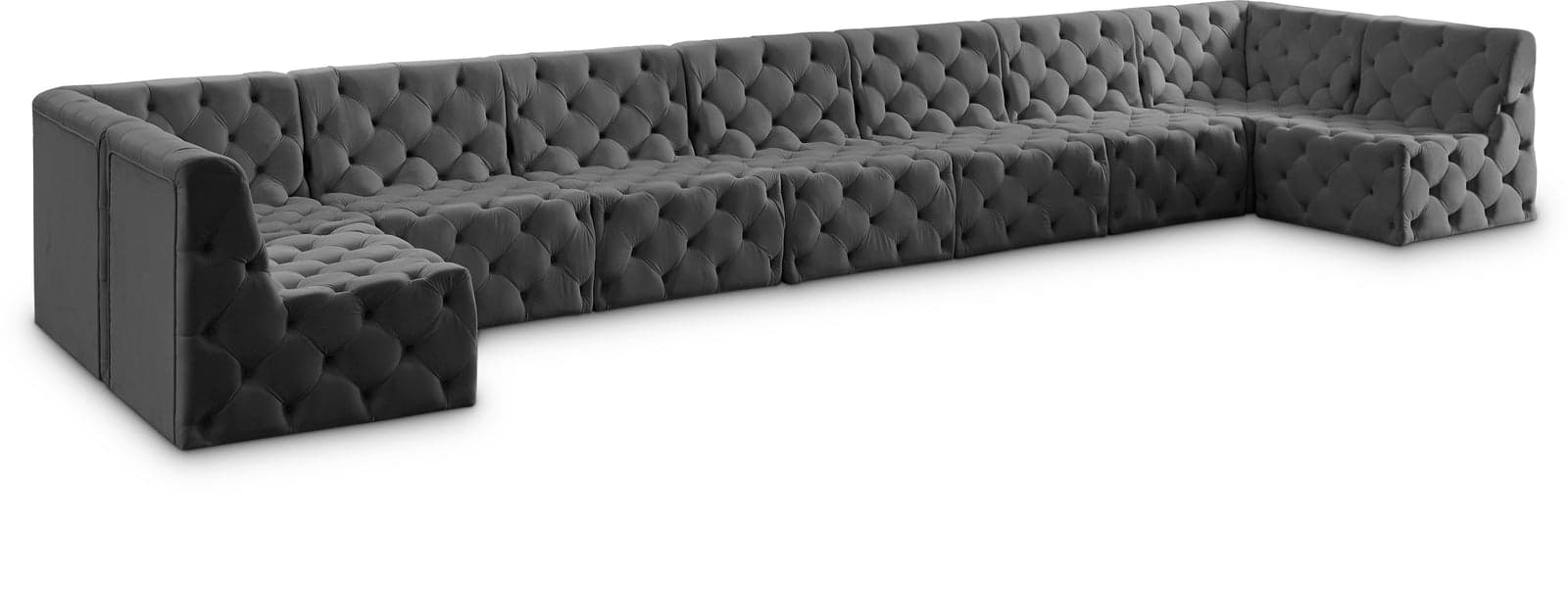 Faye 215" Grey Velvet Upholstered Sectional, 9-Piece — View 1 (1/3)