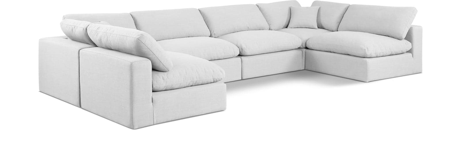 Farrah 158" White Linen Textured Fabric Upholstered Sectional, 6-Piece (Style 3) — View 1 (1/3)