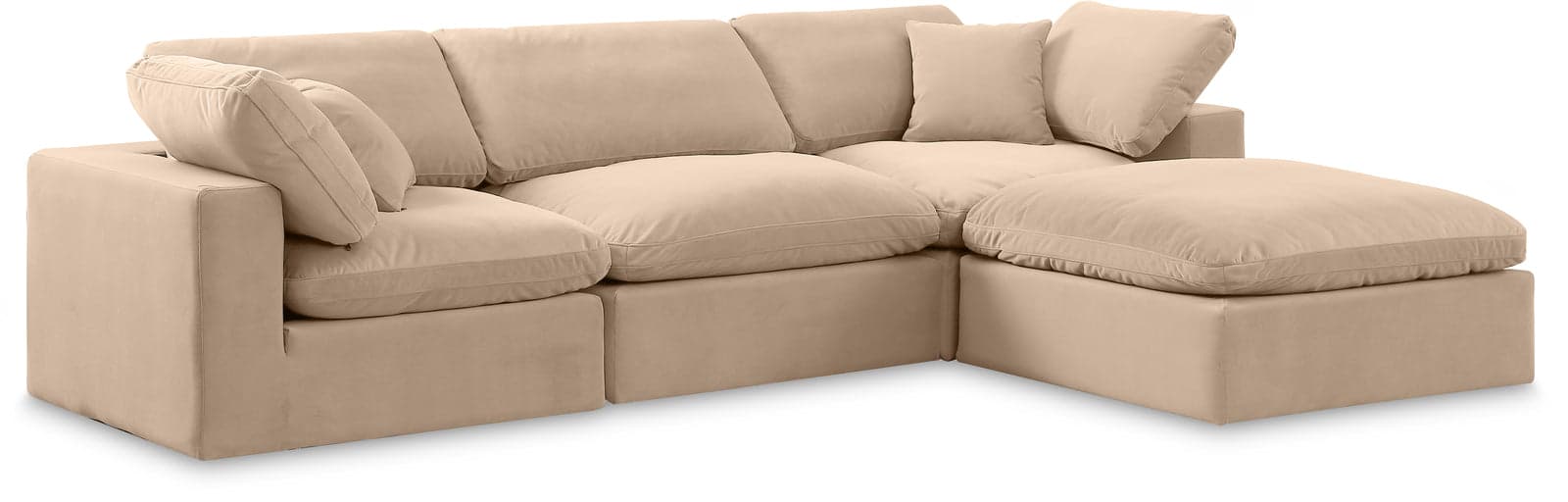 Farrah 119" Beige Velvet Upholstered Sectional, 4-Piece — View 1 (1/3)