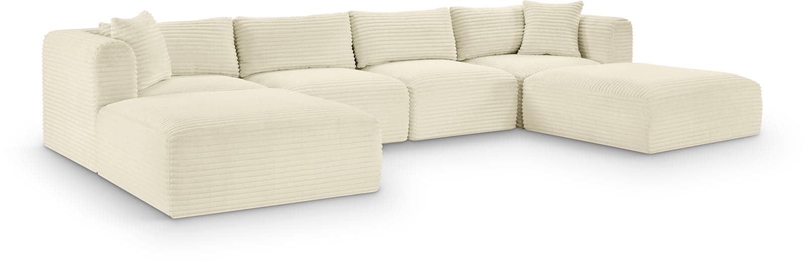 Faye 140" Cream Corduroy Performance Fabric Upholstered Sectional, 6-Piece (Style 4) — Vista 1 (1/3)