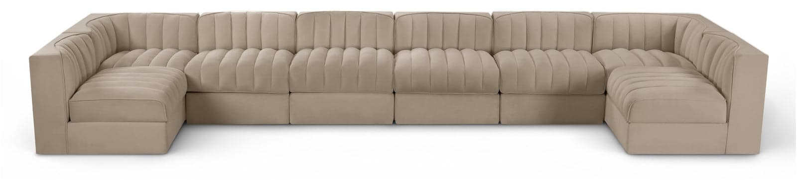 Talia Beige Velvet Performance Fabric Upholstered Sectional, 8-Piece — Vista 1 (1/3)
